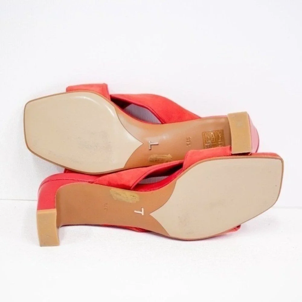 Lafayette 148 NY Red Suede Sandals Size 37.5 / 7.5 US- Made in Spain